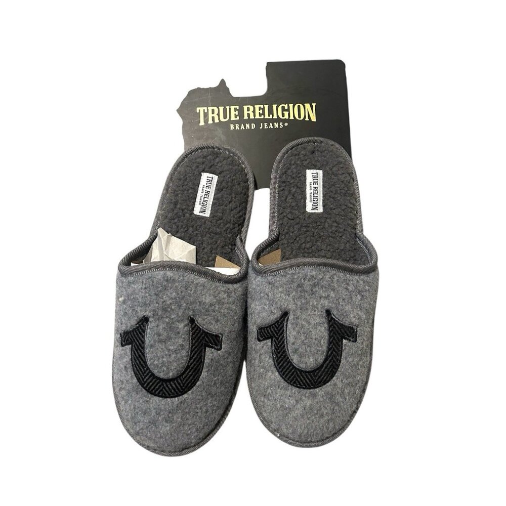True Religion Grey Logo Slip On Casual Comfortable Slippers Men Size Medium 9/10